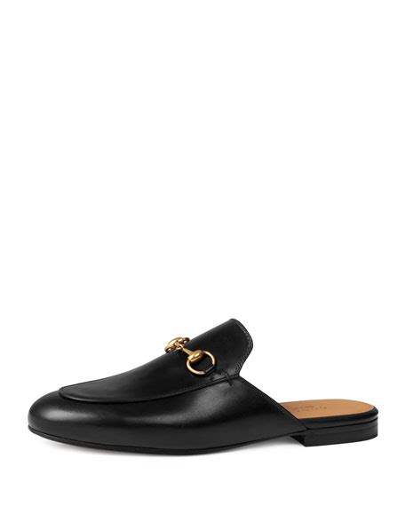 gucci princetown leather horsebit mule slipper flat black|Gucci princetown embroidered leather slipper.